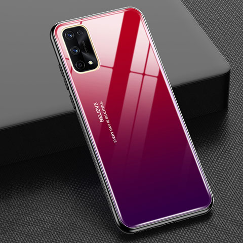 Realme X7 Pro 5G用ハイブリットバンパーケース プラスチック 鏡面 虹 グラデーション 勾配色 カバー Realme ワインレッド