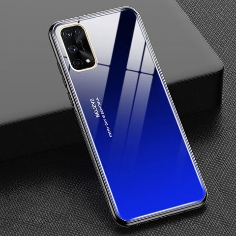 Realme X7 Pro 5G用ハイブリットバンパーケース プラスチック 鏡面 虹 グラデーション 勾配色 カバー Realme ネイビー