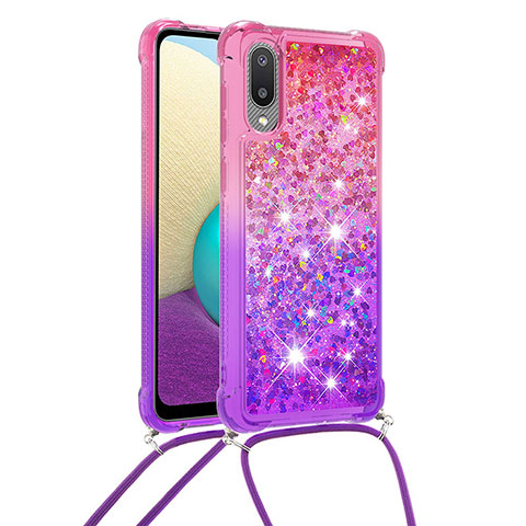 Samsung Galaxy A02用シリコンケース ソフトタッチラバー ブリンブリン カバー 携帯ストラップ S01 サムスン ピンク