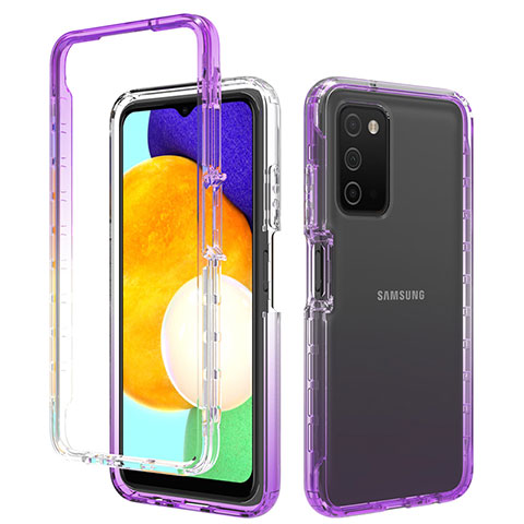 Samsung Galaxy A02s用前面と背面 360度 フルカバー 極薄ソフトケース シリコンケース 耐衝撃 全面保護 バンパー 勾配色 透明 サムスン パープル