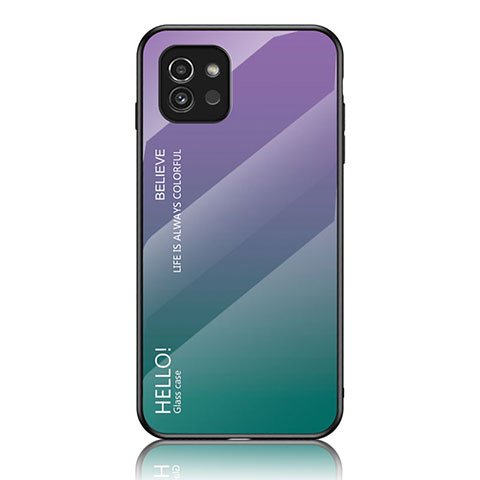Samsung Galaxy A03用ハイブリットバンパーケース プラスチック 鏡面 虹 グラデーション 勾配色 カバー LS1 サムスン マルチカラー