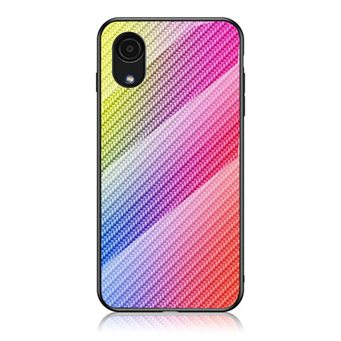 Samsung Galaxy A03 Core用ハイブリットバンパーケース プラスチック 鏡面 虹 グラデーション 勾配色 カバー LS2 サムスン ピンク