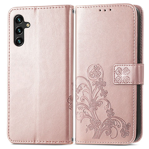 Samsung Galaxy A04s用手帳型 レザーケース スタンド 花 カバー サムスン ピンク