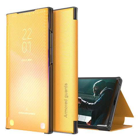Samsung Galaxy A12 5G用手帳型 レザーケース スタンド カバー ZL1 サムスン イエロー