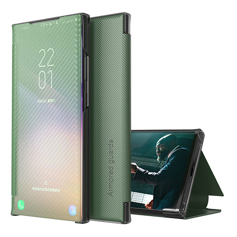 Samsung Galaxy A12 5G用手帳型 レザーケース スタンド カバー ZL1 サムスン グリーン