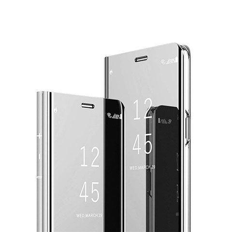 Samsung Galaxy A12 5G用手帳型 レザーケース スタンド 鏡面 カバー L02 サムスン シルバー