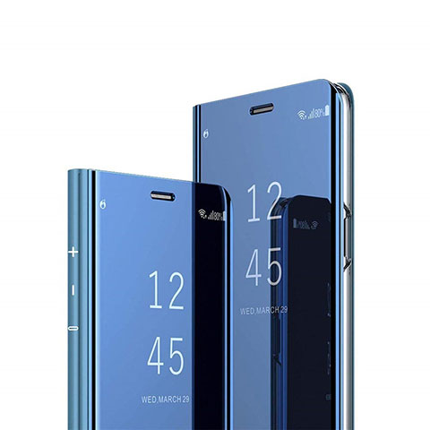 Samsung Galaxy A12 5G用手帳型 レザーケース スタンド 鏡面 カバー L02 サムスン ネイビー