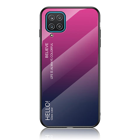 Samsung Galaxy A12 5G用ハイブリットバンパーケース プラスチック 鏡面 虹 グラデーション 勾配色 カバー LS1 サムスン ローズレッド