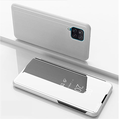 Samsung Galaxy A12 5G用手帳型 レザーケース スタンド 鏡面 カバー ZL1 サムスン シルバー