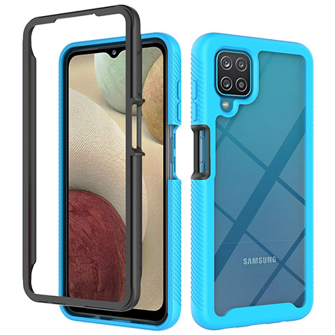 Samsung Galaxy A12用360度 フルカバー ハイブリットバンパーケース クリア透明 プラスチック カバー JX2 サムスン ブルー