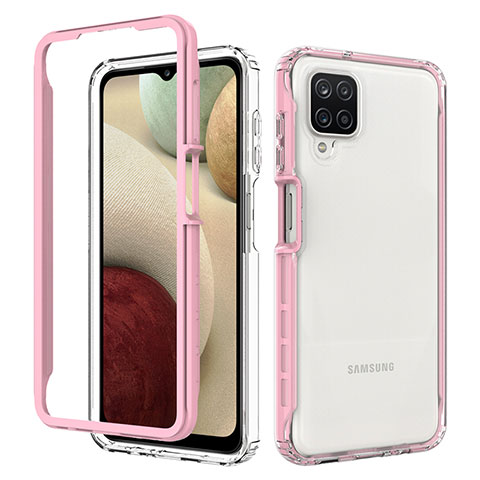 Samsung Galaxy A12用360度 フルカバー ハイブリットバンパーケース クリア透明 プラスチック カバー JX1 サムスン ピンク