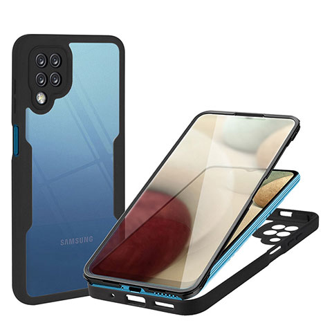 Samsung Galaxy A12 Nacho用360度 フルカバー ハイブリットバンパーケース クリア透明 プラスチック カバー MJ1 サムスン ブラック