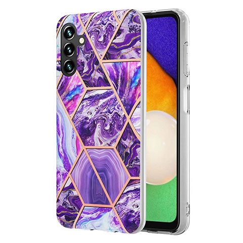 Samsung Galaxy A13 5G用シリコンケース ソフトタッチラバー バタフライ パターン カバー Y01B サムスン パープル