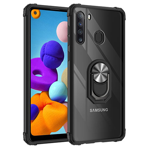 Samsung Galaxy A21用ハイブリットバンパーケース プラスチック アンド指輪 マグネット式 MQ2 サムスン シルバー・ブラック