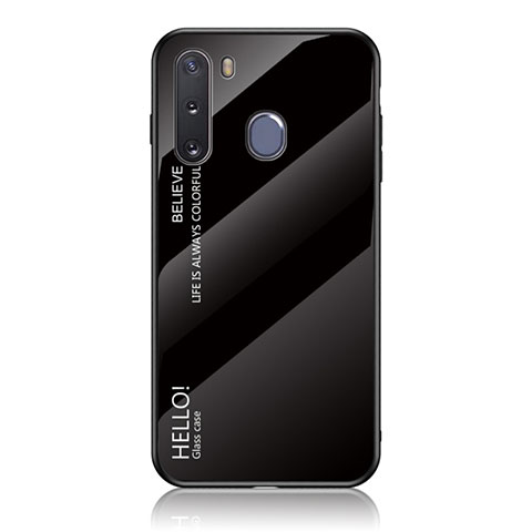 Samsung Galaxy A21 European用ハイブリットバンパーケース プラスチック 鏡面 虹 グラデーション 勾配色 カバー LS1 サムスン ブラック