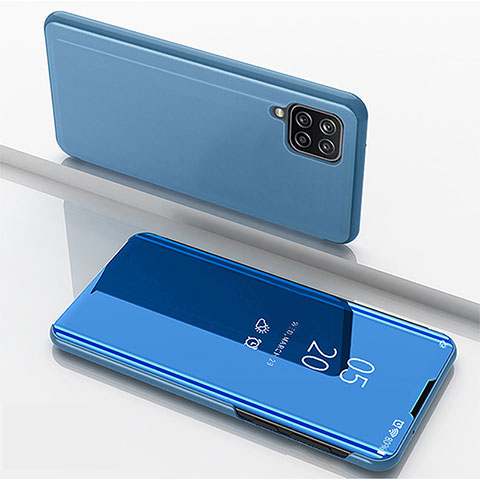 Samsung Galaxy A22 4G用手帳型 レザーケース スタンド 鏡面 カバー L05 サムスン ネイビー
