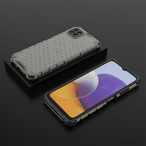 Samsung Galaxy A22s 5G用360度 フルカバー ハイブリットバンパーケース クリア透明 プラスチック カバー AM2 サムスン ブラック