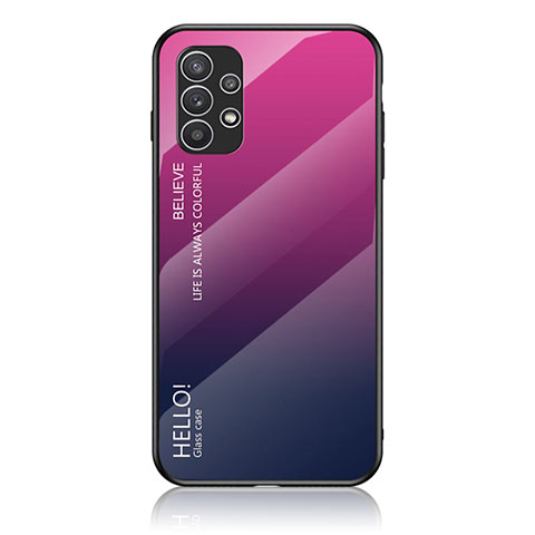 Samsung Galaxy A23 4G用ハイブリットバンパーケース プラスチック 鏡面 虹 グラデーション 勾配色 カバー LS1 サムスン ローズレッド