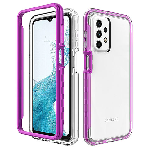 Samsung Galaxy A23 4G用360度 フルカバー ハイブリットバンパーケース クリア透明 プラスチック カバー JX2 サムスン パープル