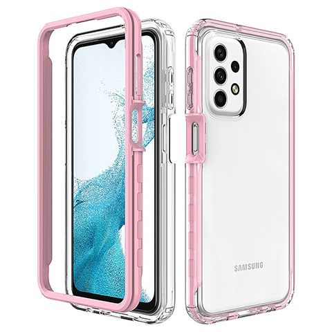 Samsung Galaxy A23 4G用360度 フルカバー ハイブリットバンパーケース クリア透明 プラスチック カバー JX2 サムスン ピンク