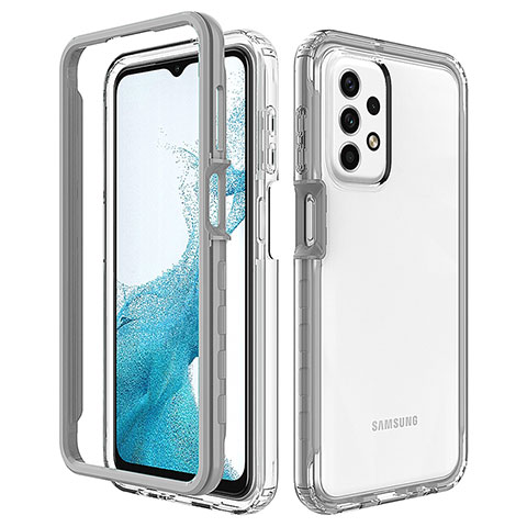 Samsung Galaxy A23 4G用360度 フルカバー ハイブリットバンパーケース クリア透明 プラスチック カバー JX2 サムスン グレー