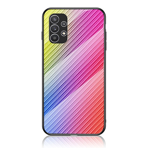 Samsung Galaxy A23 4G用ハイブリットバンパーケース プラスチック 鏡面 虹 グラデーション 勾配色 カバー LS2 サムスン ピンク