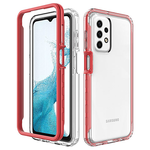 Samsung Galaxy A23 5G用360度 フルカバー ハイブリットバンパーケース クリア透明 プラスチック カバー JX2 サムスン レッド