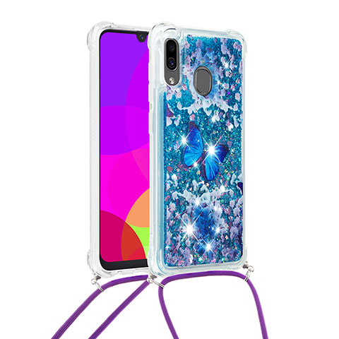 Samsung Galaxy A30用シリコンケース ソフトタッチラバー ブリンブリン カバー 携帯ストラップ S02 サムスン ネイビー