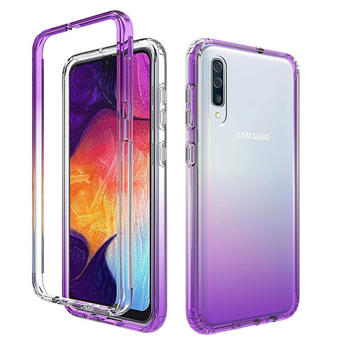 Samsung Galaxy A30S用前面と背面 360度 フルカバー 極薄ソフトケース シリコンケース 耐衝撃 全面保護 バンパー 勾配色 透明 サムスン パープル