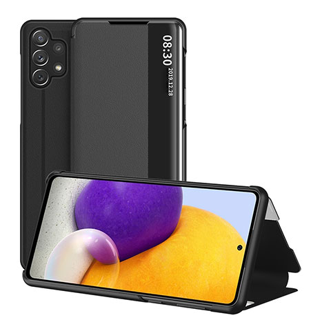 Samsung Galaxy A32 4G用手帳型 レザーケース スタンド カバー QH1 サムスン ブラック