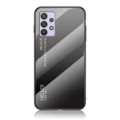 Samsung Galaxy A32 5G用ハイブリットバンパーケース プラスチック 鏡面 虹 グラデーション 勾配色 カバー LS1 サムスン ダークグレー