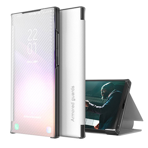 Samsung Galaxy A32 5G用手帳型 レザーケース スタンド カバー ZL1 サムスン シルバー