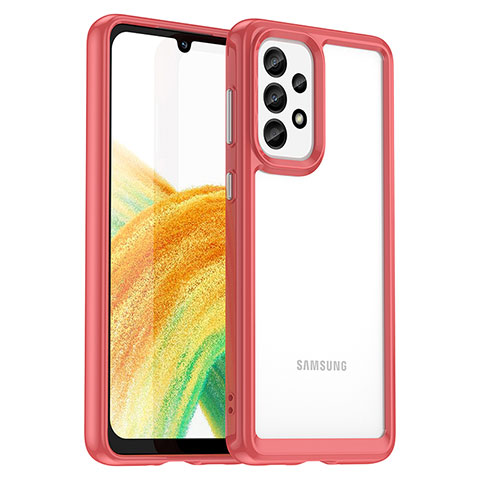 Samsung Galaxy A33 5G用ハイブリットバンパーケース クリア透明 プラスチック カバー J01S サムスン レッド