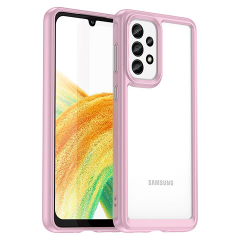 Samsung Galaxy A33 5G用ハイブリットバンパーケース クリア透明 プラスチック カバー J01S サムスン ピンク