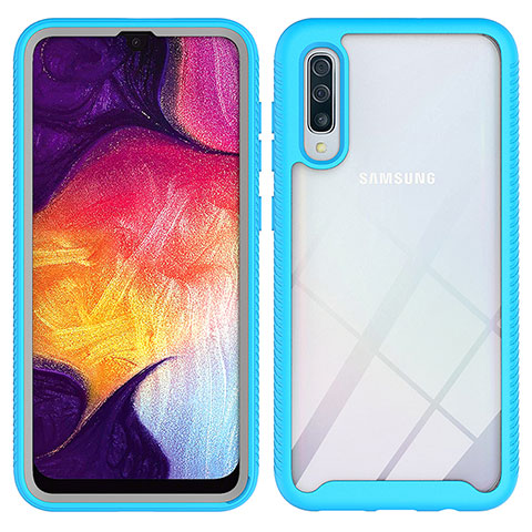 Samsung Galaxy A50用360度 フルカバー ハイブリットバンパーケース クリア透明 プラスチック カバー ZJ1 サムスン ブルー