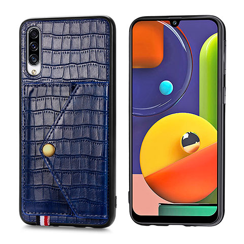 Samsung Galaxy A50用ケース 高級感 手触り良いレザー柄 S01D サムスン ネイビー