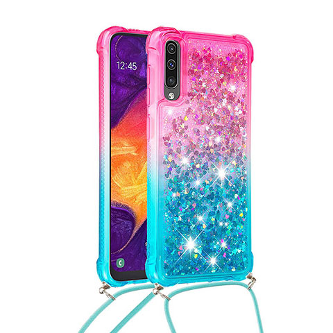 Samsung Galaxy A50S用シリコンケース ソフトタッチラバー ブリンブリン カバー 携帯ストラップ S01 サムスン ピンク