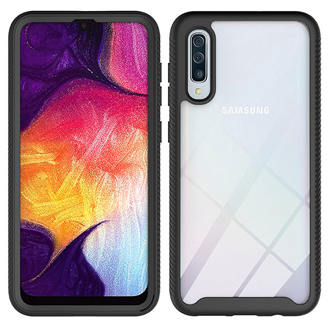 Samsung Galaxy A50S用360度 フルカバー ハイブリットバンパーケース クリア透明 プラスチック カバー ZJ1 サムスン ブラック