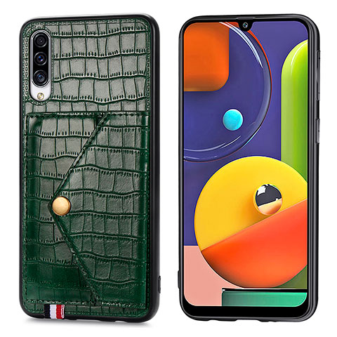 Samsung Galaxy A50S用ケース 高級感 手触り良いレザー柄 S01D サムスン グリーン