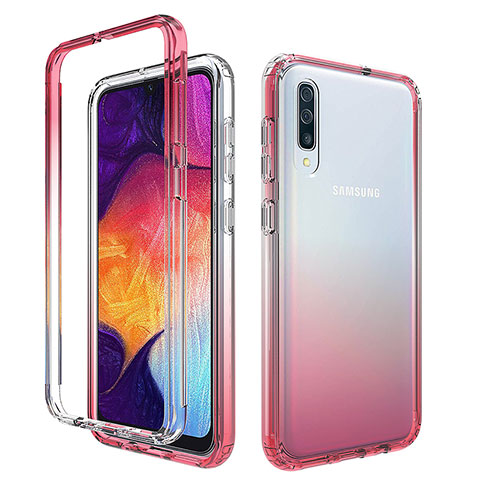 Samsung Galaxy A50S用前面と背面 360度 フルカバー 極薄ソフトケース シリコンケース 耐衝撃 全面保護 バンパー 勾配色 透明 サムスン レッド