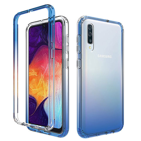 Samsung Galaxy A50S用前面と背面 360度 フルカバー 極薄ソフトケース シリコンケース 耐衝撃 全面保護 バンパー 勾配色 透明 サムスン ネイビー