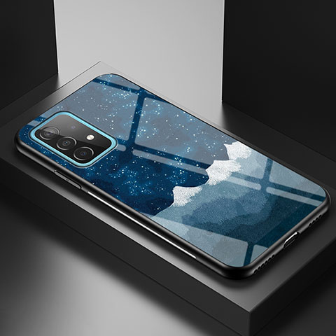 Samsung Galaxy A52 4G用ハイブリットバンパーケース プラスチック パターン 鏡面 カバー LS1 サムスン ネイビー