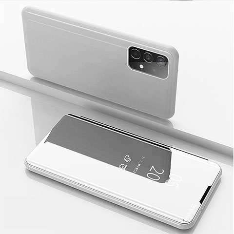 Samsung Galaxy A52 4G用手帳型 レザーケース スタンド 鏡面 カバー ZL1 サムスン シルバー