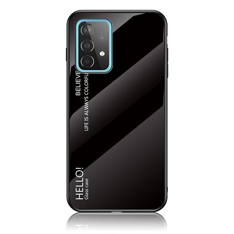 Samsung Galaxy A52 5G用ハイブリットバンパーケース プラスチック 鏡面 虹 グラデーション 勾配色 カバー LS1 サムスン ブラック