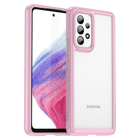 Samsung Galaxy A53 5G用ハイブリットバンパーケース クリア透明 プラスチック カバー J01S サムスン ピンク