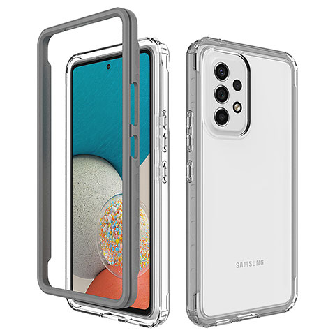 Samsung Galaxy A53 5G用360度 フルカバー ハイブリットバンパーケース クリア透明 プラスチック カバー JX1 サムスン グレー