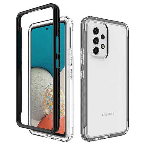 Samsung Galaxy A53 5G用360度 フルカバー ハイブリットバンパーケース クリア透明 プラスチック カバー JX1 サムスン ブラック