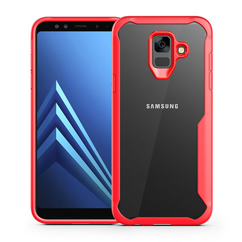 Samsung Galaxy A6 (2018)用ハイブリットバンパーケース クリア透明 プラスチック 鏡面 カバー サムスン レッド