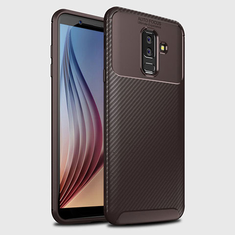 Samsung Galaxy A6 Plus (2018)用シリコンケース ソフトタッチラバー ツイル カバー サムスン ブラウン