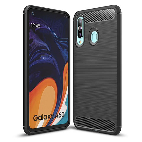 Samsung Galaxy A60用シリコンケース ソフトタッチラバー ライン カバー WL1 サムスン ブラック